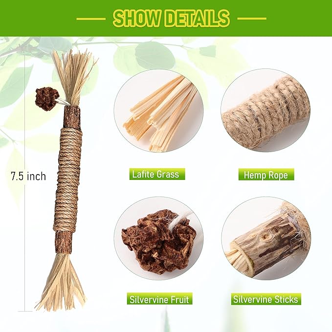 1 Pack Silvervine Cat Toy, Silvervines Sticks Cat Toys for Indoor Cats, Cat & Kitten Chew Toys for Aggressive Chewers, Cat Dental Toy for Kitten Teeth Cleaning, Matatabi Silvervine for Cats
