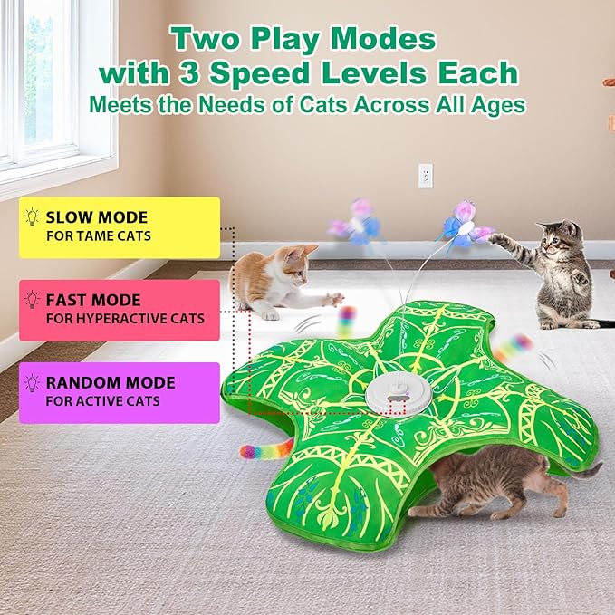 Interactive Cat Toys for Indoor Cats,[Newly Upgraded] Rechargeable Touch Activated Hide and Seek Kitten Toys for Bored Indoor Adult Cats with Fluttering (Green)