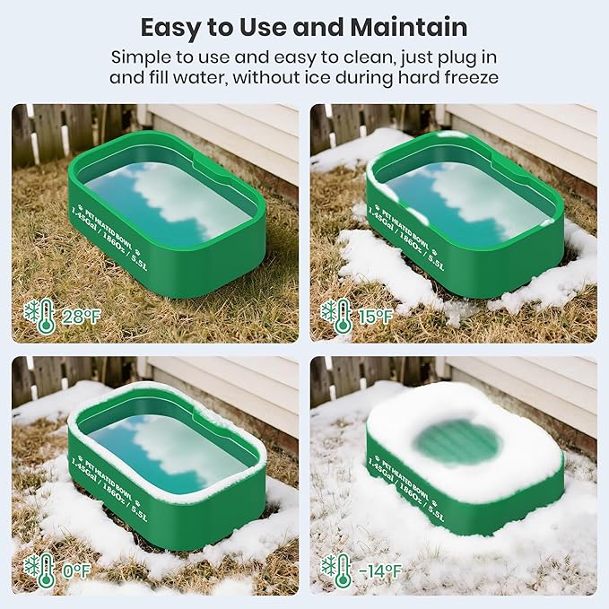 1.45 Gal/5.5L Heated Water Bowl, Extra Large Heated Dog Bowls for Outside, Safety Listed Heated Pet Bowl with Anti-Chew Cord for Dog & Cat Drinking Water in Winter, BPA-Free, Anti-Slip Base(Green)