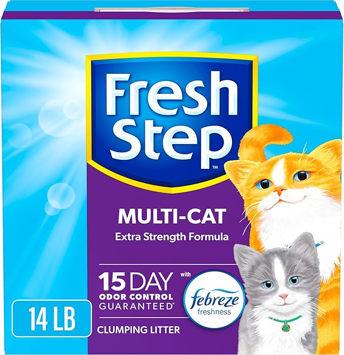 Fresh Step Clumping Cat Litter, Multi-Cat, Long Lasting Odor Control Kitty Litter with Activated Charcoal, Low Dust Formula, 14 lb