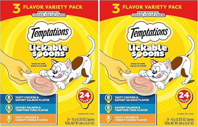 Temptations Lickable Spoons Adult Wet Cat Treat, 10 Grams, Variety Pack of 48