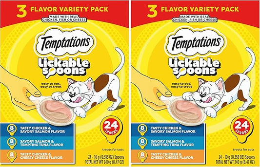 Temptations Lickable Spoons Adult Wet Cat Treat, 10 Grams, Variety Pack of 48