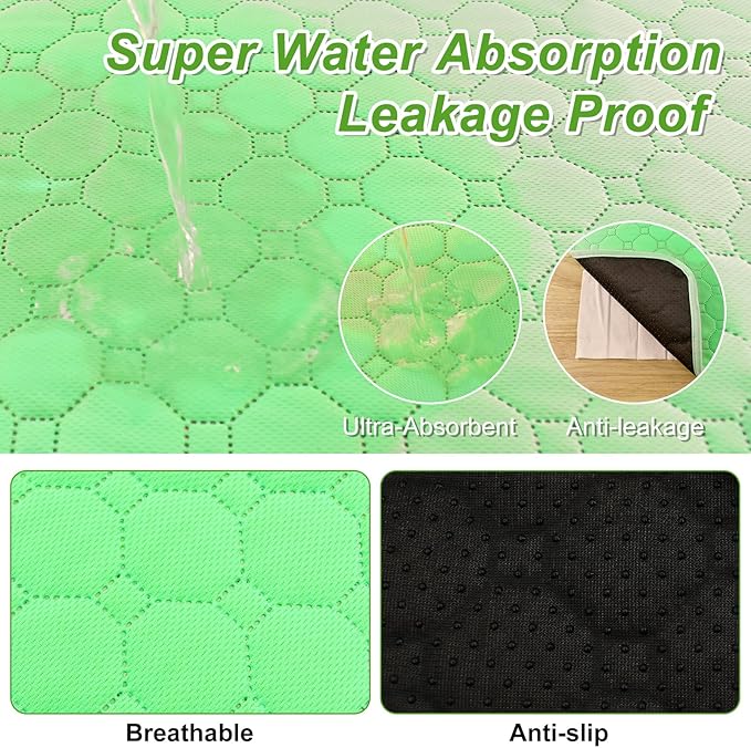 Enmaipet 2 Pack 40"x28" Green Extra Heavy Absorbency Washable Underpads, Waterproof Quick-Drying Reusable Incontinence Bed Pads Dog Pee Pads & Non-Slip Pet Training Pads for Dogs, Cats, Seniors, Bunny