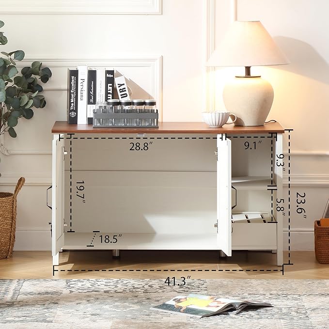 41.3'' Cat Litter Enclosure,Adjustable Shelf for Dog Proof and Storage,Locks Added for Cat,Litter Collector,Small Indoor Pet House,Antique White