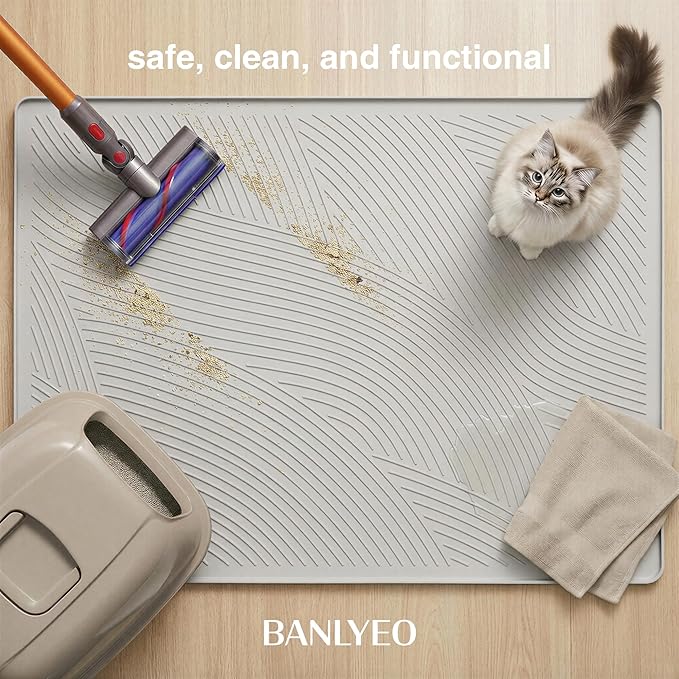 XL Cat Litter Mat - 40x30 in, Water Proof, US Designed Kitty Litter Trapping Mat, Easy to Clean, Scatter Control, Odorless, Less Mess and Clean Floors, Pet Supplies for Indoor Cats, Beige Gray