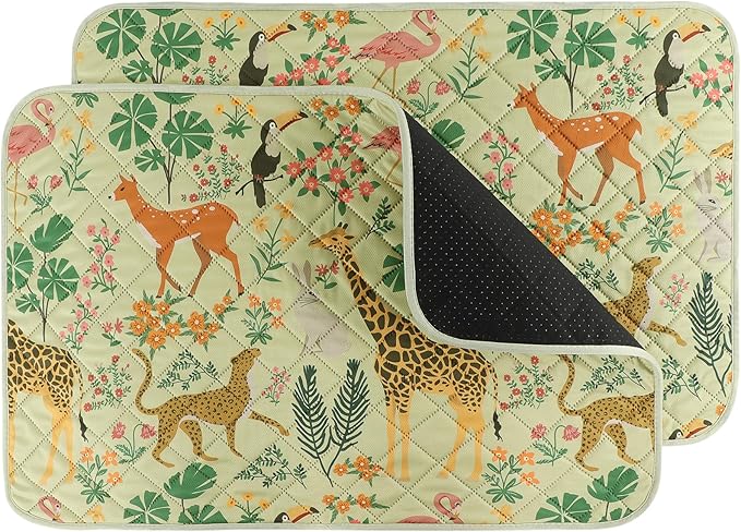IEUUMLER Washable Pee Pads for Dogs, 2 Pack Forest Pattern Reusable Waterproof Puppy Pads, Non-Slip Super Absorbent Dog Training Pad for Playpen Crate Bed EU013 Green Jungle, 24x18