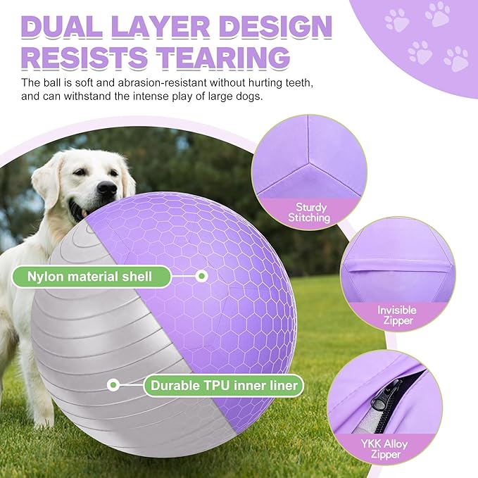 25" Herding Ball Set for Dogs and Horses, Durable Waterproof Dog Toy, Dual-Layer Large Interactive Pet Play Ball for Australian Shepherds, Cattle Dogs, Collies, and All Herding Breeds (Purple)
