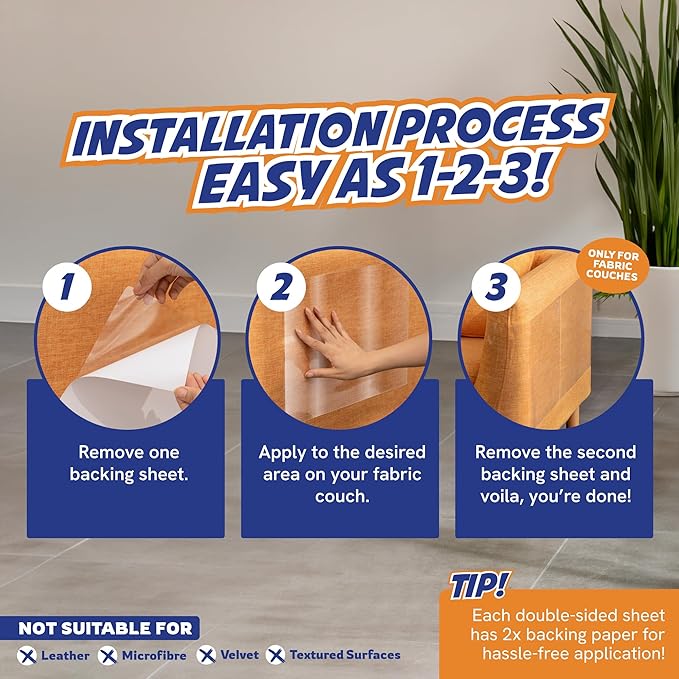 15 Pack Cat Scratch Furniture Protector Tape Sheets,Double-Sided Sticky Training (7 XL, 6 Large, 2 Medium), Anti-Scratch Couch & Sofa Guard, Clear, Not for Leather, Velvet, Microfiber