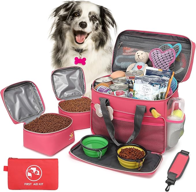 Multi-Function Pet Travel Bag - Ideal for Week Away/Overnight Trips - Cat & Dog Travel Accessories with Diaper Bag Style & Multiple Pockets