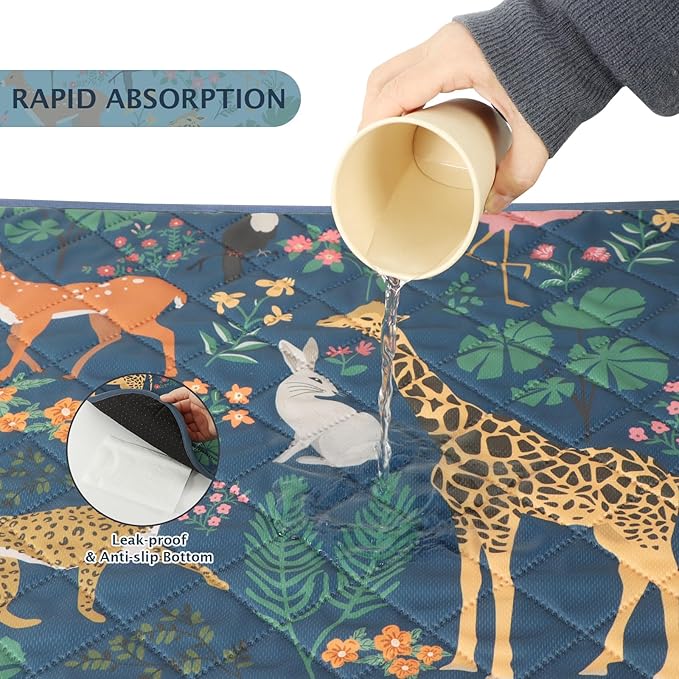 IEUUMLER Washable Pee Pads for Dogs, 2 Pack Forest Pattern Reusable Waterproof Puppy Pads, Non-Slip Super Absorbent Dog Training Pad for Playpen Crate Bed EU013 Navy Blue Jungle, 30x20