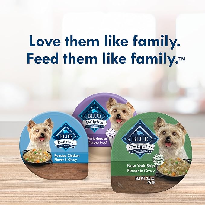 Blue Buffalo Delights Small Breed Natural Wet Dog Food, NY Strip Flavor in Gravy, 3.5-oz Cups, 12 Count