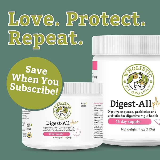 Wholistic Pet Organics Probiotics for Dogs with Digestive Enzymes & Prebiotic Fiber - 4 Oz - Daily Cat & Dog Probiotics for Digestive Health, Anti Diarrhea & Gut Support - Cat Probiotic - 113 Scoops