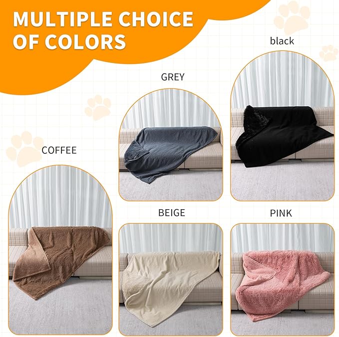 Waterproof Pet Blanket Pink Calming Dog Blankets Fluffy Long Faux Fur Pet Throw Blankets for Couch Protector Love Bed Cover Washable(Pink,L)