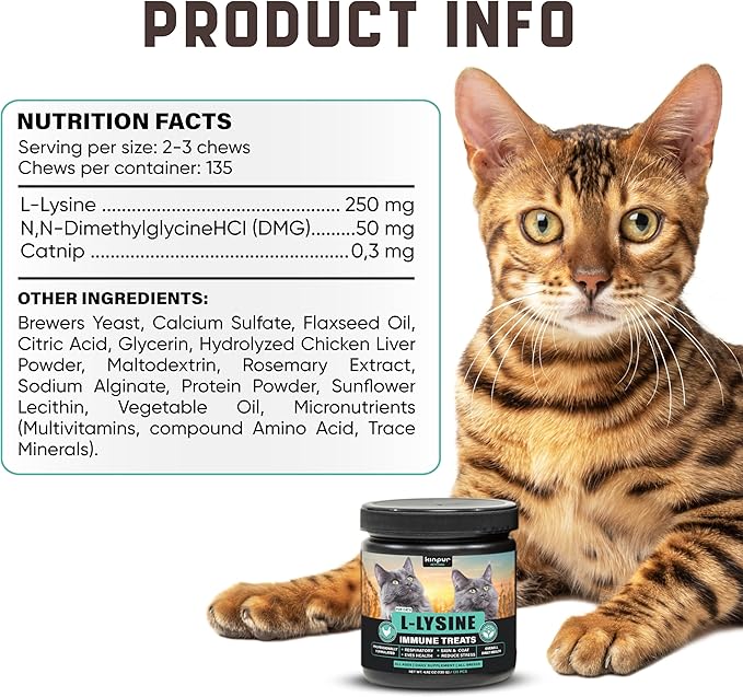 Lysine Cat Treats with Natural Vitamins & Trace Minerals - Daily Immune Support for Cats & Kittens That Eases Sneezing, Runny Nose, Watery Eyes - Promotes Respiratory Health, Normal Eye Function 135