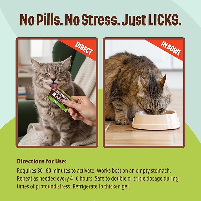 Licks Pill-Free Zen Cat Calming - Natural Calming Aid for Aggressive Behavior & Nervousness - Cat Treats for Stress Relief & Health - Gel Packets - 30 Use