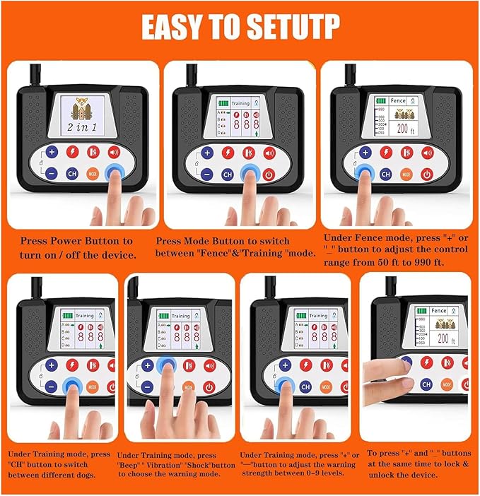 Wireless Dog Fence, Electric Pet Containment System for Stubborn Dogs with Remote, Adjustable Control Range, Waterproof Training Collar Receiver, Vibration & Shock, Suitable for All Dogs,for4dogs