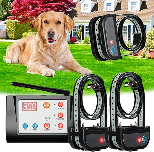 Wireless Electronic Pet Dog Fence System and Dog Training Collar 2-in-1,Boundary Container for All Dogs,with Shock/Tone Correction,Waterproof Reflective Stripe Collar,Harmless,for 1 2 3 dogs,for3dogs