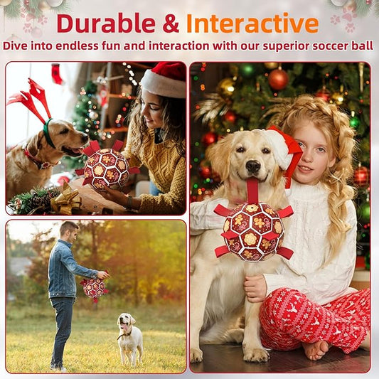 Diman Dog Soccer Ball with Straps, Christmas Dog Toys, Pet Toys Balls for Meium Large, Pet Birthday Gift, Outdoor Pet Toys for Tug of War (7 Inch)