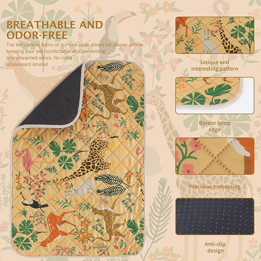 IEUUMLER Washable Pee Pads for Dogs, 2 Pack Forest Pattern Reusable Waterproof Puppy Pads, Non-Slip Super Absorbent Dog Training Pad for Playpen Crate Bed EU013 Earth Yellow Jungle, 36x24