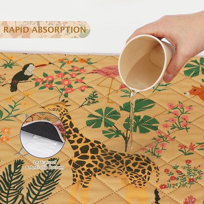 IEUUMLER Washable Pee Pads for Dogs, 2 Pack Forest Pattern Reusable Waterproof Puppy Pads, Non-Slip Super Absorbent Dog Training Pad for Playpen Crate Bed EU013 Earth Yellow Jungle, 36x24