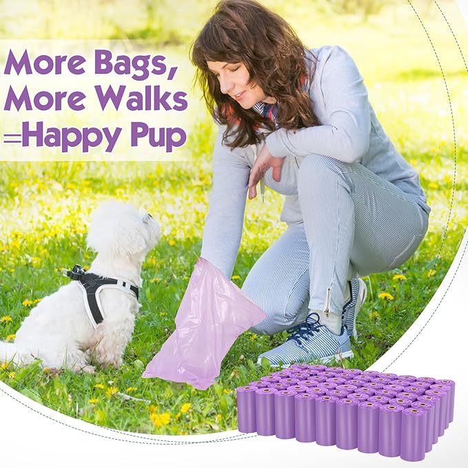 Dog Poop Bag 1140 Counts 57 Rolls, Unscented Doggy Poop Bags, Leak-Proof Dog Bags for Poop, Extra Thick Strong Dog Waste Bags with Dispenser - Purple (13 x 9 Inches)