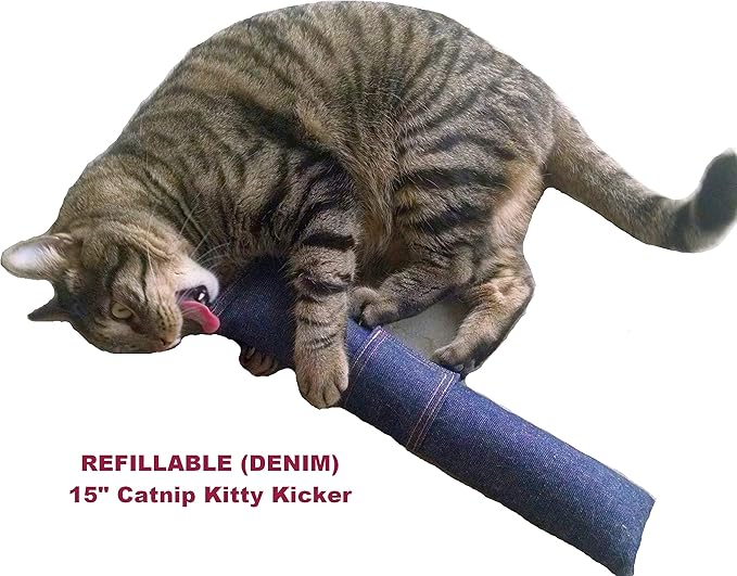(Refillable 15" Catnip Cat Kicker Toy (Kicker Filled with 1 oz Canadian Catnip) (Denim)