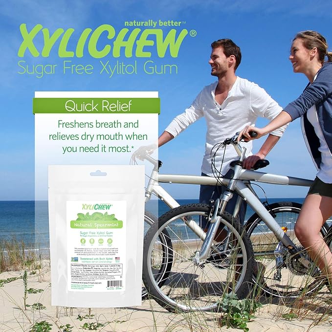 Xylichew 100% Xylitol Chewing Gum - Non GMO, Non Aspartame, Gluten Free, and Sugar Free Gum - Natural Oral Care, Relieves Bad Breath and Dry Mouth - Spearmint, 500 Count