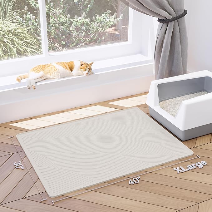 XL Cat Litter Mat - 40x30 in, Water Proof, US Designed Kitty Litter Trapping Mat, Easy to Clean, Scatter Control, Odorless, Less Mess and Clean Floors, Pet Supplies for Indoor Cats, Warm Beige