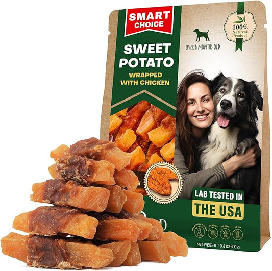 Sweet Potato Dog Treats & Chicken Jerky Wraps 10.6 Oz - Dog Food & High Protein Soft Chews for Large, Medium & Small Breeds - Natural Healthy Training Strips & Rawhide Free Snacks – Puppy Treats