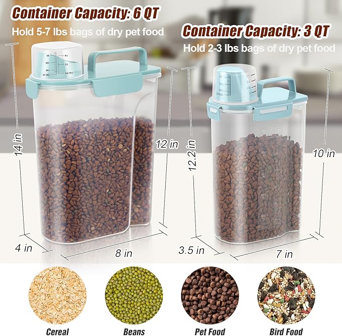 TBMax Dog Food Storage Containers 2 Pack 8 to10 Lbs, Airtight Pet Food Container Dispenser with Large Spout & Portable Handle, Travel Dog Treat Cat Food Storage Bin Bird Seed Container