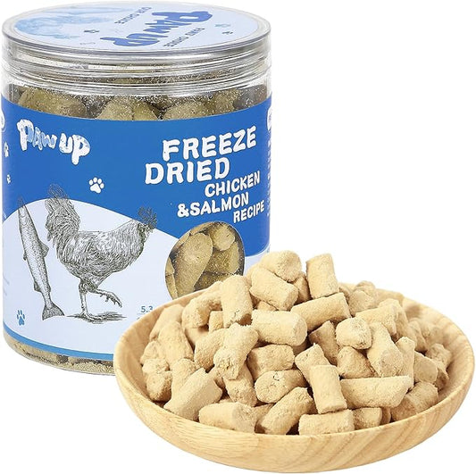PAWUP Freeze Dried Raw Dog Treats, Chicken & Salmon Recipe Dog Food Topper, High Protein, Rawhide Free, Gluten&Grain Free for Dogs, Cats, 5.3oz