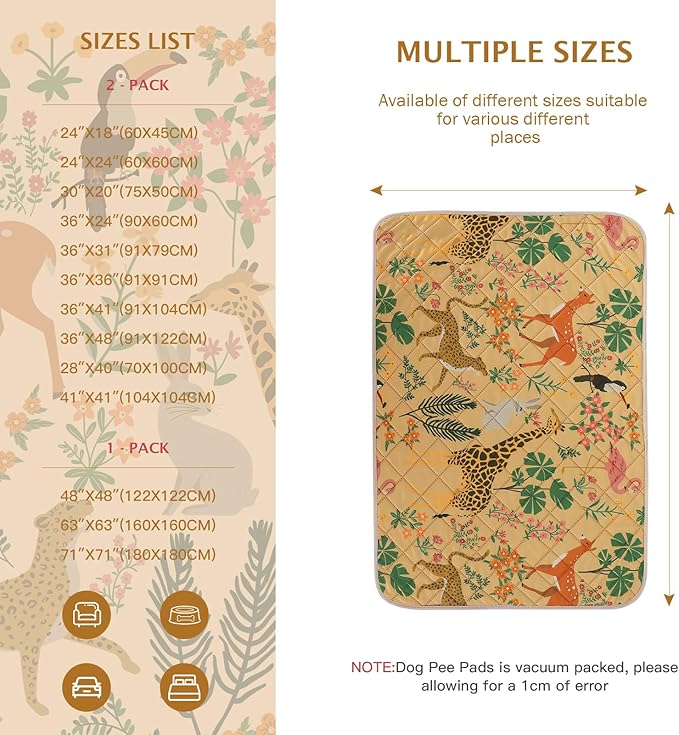 IEUUMLER Washable Pee Pads for Dogs, 2 Pack Forest Pattern Reusable Waterproof Puppy Pads, Non-Slip Super Absorbent Dog Training Pad for Playpen Crate Bed EU013 Earth Yellow Jungle, 36x24