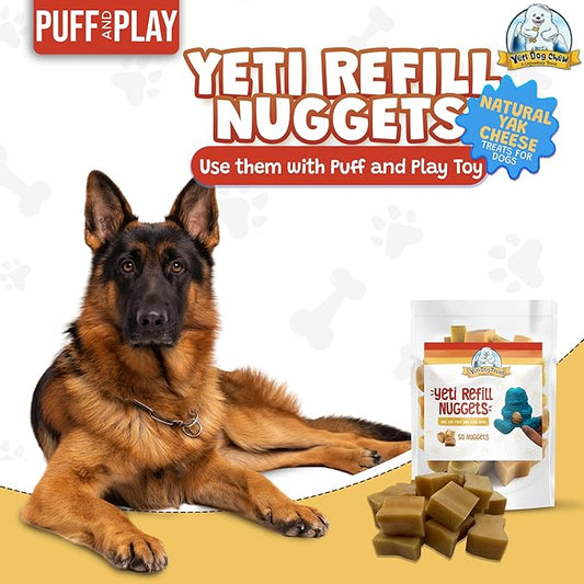 Yeti Refill Nuggets for Puff and Play Dog Toys - Natural Himalayan Yak Cheese Treats, Promotes Dental Health, Suitable for All Dogs, Ideal for Interactive Chew Toys and Dispensers, 50 Pieces, 24 Oz