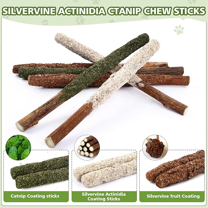 27 Pack Catnip Chew Toys for Cats,Cotton Sisal Rope Toys,Cat Natural Silvervine Sticks,for Cat Teeth Cleaning and Dental Care,Interactive Toy for Bored Indoor Cats