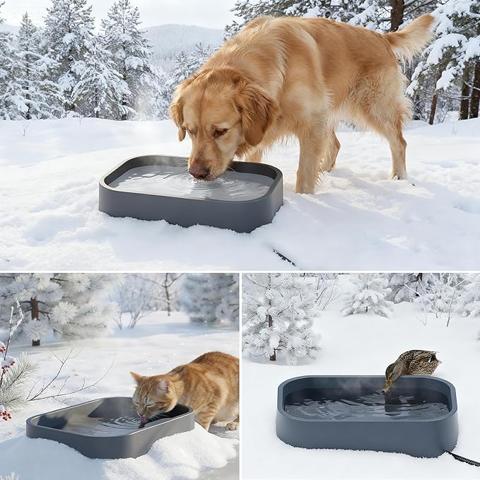 1.25Gal/5.5L Extra Large Pet Heated Water Bowl for Dog Cats Rabbit Chicken Duck Squirrel, Indoor & Outdoor Antifreezing Winter Heated Food & Water Bowl Dish, Thickened Design, BPA-Free, Plug and Play