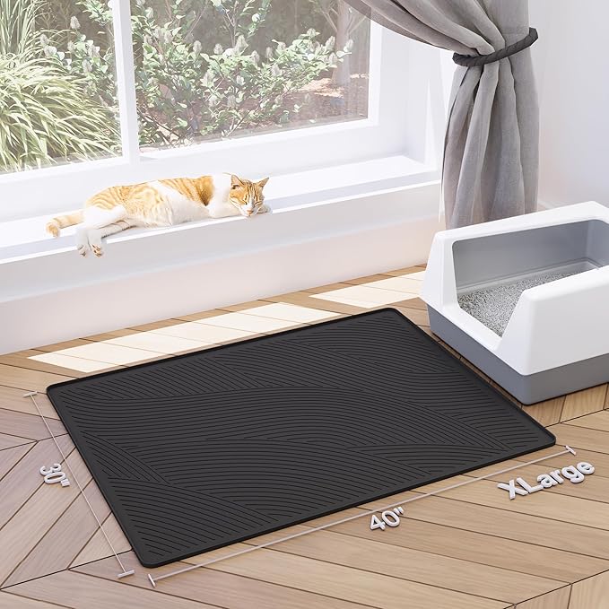 XL Cat Litter Mat - 40x30 in, Water Proof, US Designed Kitty Litter Trapping Mat, Easy to Clean, Scatter Control, Odorless, Less Mess and Clean Floors, Pet Supplies for Indoor Cats, Dark Gray