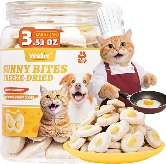 Wellix SunnyBites Freeze Dried Chicken Treats for Cat&Dog - Healthy Cat Treats for Indoor Cats -Supports Immunity&Gut Healthy for Training Kitten Snack or Puppy Treat 3.5oz