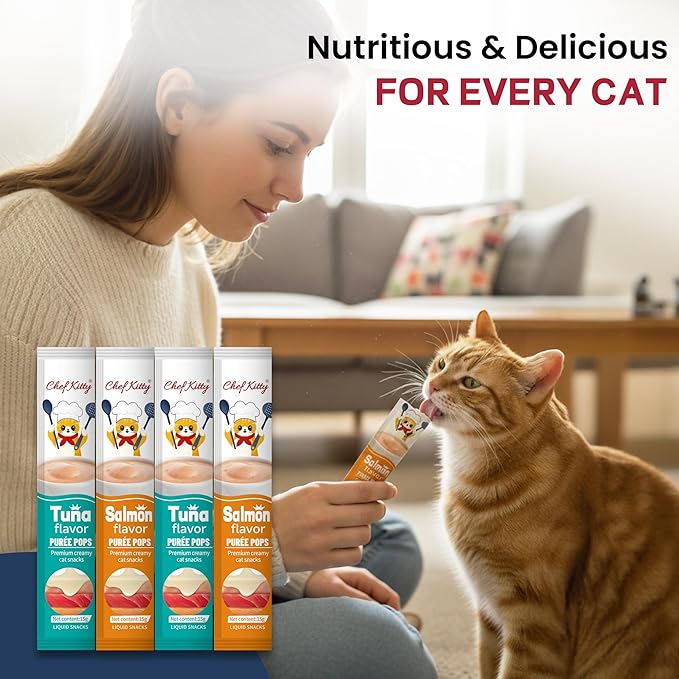 Purée Pops, Cat Treats, Grain-Free, Lickable, Squeezable Creamy Cat Treat/Topper with Vitamin E & Taurine, 0.5 Ounces Each Tube, 20 Tubes, Seafood Mix Variety