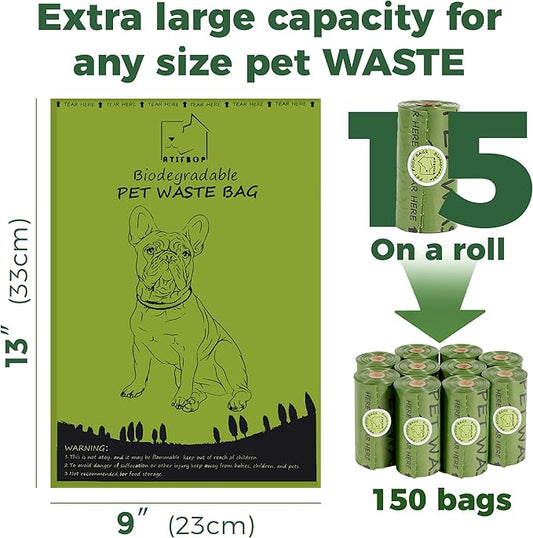 ATIFBOP Biodegradable Dog Poop Bags 150 Count 10 Rolls with Dispenser, Thicken and Leak Proof Poop Bag Holders for Leashes(Scented)