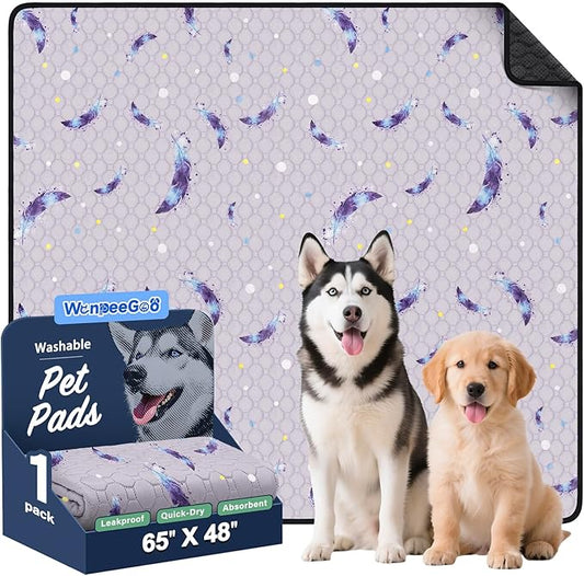 Washable Pee Pads for Dogs, 1 Pack Reusable Puppy Pads, Super Absorbent & Leakproof Dog Pads, Anti-Slip Dog Pee Pads for Puppy Training & Incontinence, Leaf Pattern 65"x48"