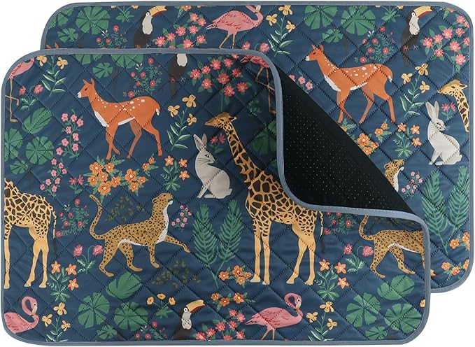 IEUUMLER Washable Pee Pads for Dogs, 2 Pack Forest Pattern Reusable Waterproof Puppy Pads, Non-Slip Super Absorbent Dog Training Pad for Playpen Crate Bed EU013 Navy Blue Jungle, 40x28