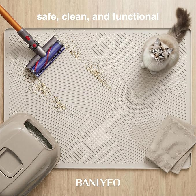 XL Cat Litter Mat - 40x30 in, Water Proof, US Designed Kitty Litter Trapping Mat, Easy to Clean, Scatter Control, Odorless, Less Mess and Clean Floors, Pet Supplies for Indoor Cats, Warm Beige