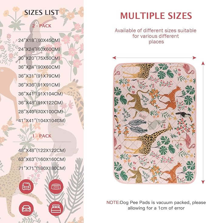 IEUUMLER Washable Pee Pads for Dogs, 2 Pack Forest Pattern Reusable Waterproof Puppy Pads, Non-Slip Super Absorbent Dog Training Pad for Playpen Crate Bed EU013 Pink Jungle, 30x20