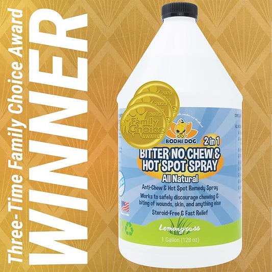Bodhi Dog Bitter 2-in-1 No Chew & Hot Spot Spray - Natural Anti-Chew Remedy Better Than Bitter Apple - Soothes Hot Spots, Deters Chewing - Safe for Skin, Wounds & Furniture- Made in USA (128 Fl Oz)