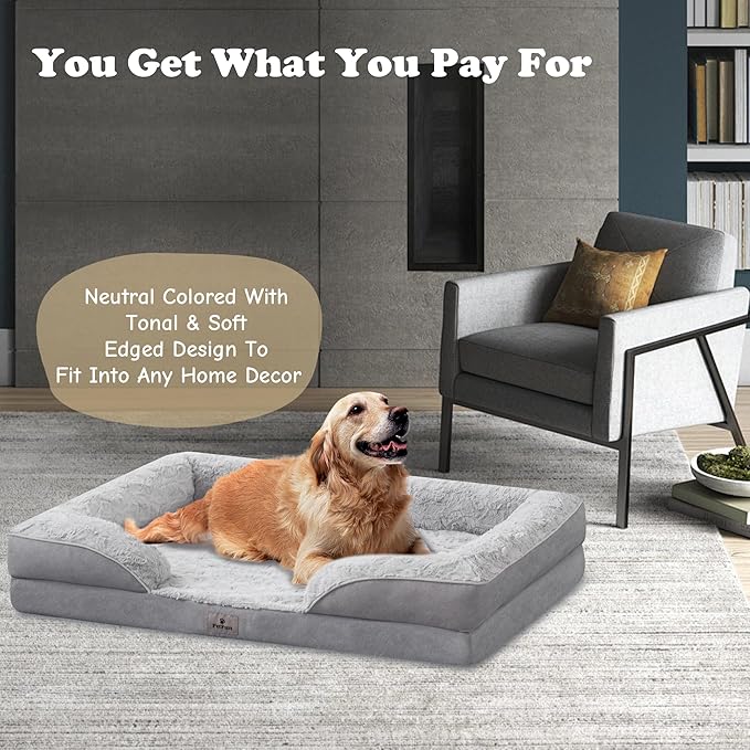 XXL Orthopedic Dog Beds Large Sized Dog - Washable Large Dog Cat Bed Waterproof, Comfort Dogs Couch Sofa with Washable Removable Cover, Pet Bed with Nonskid Bottom, Light Grey, 53"