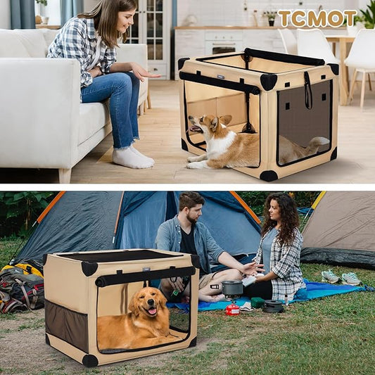 32 Inch Collapsible Travel Dog Crate for Medium Large Dogs, Portable 4-Door Foldable Soft Kennel with Mat and Durable Mesh Windows for Car & Outdoor, with Storage Bag