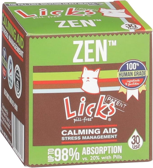 Licks Pill-Free Zen Cat Calming - Natural Calming Aid for Aggressive Behavior & Nervousness - Cat Treats for Stress Relief & Health - Gel Packets - 30 Use