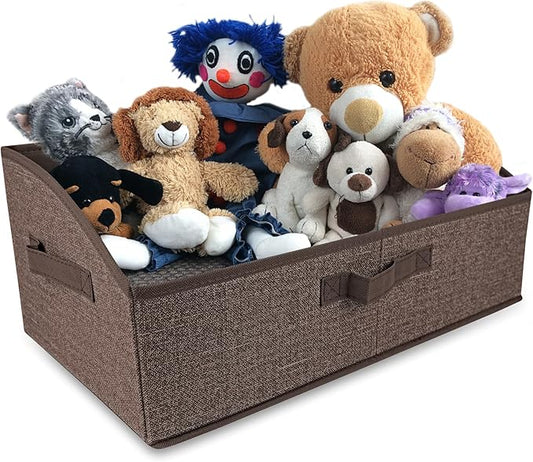 Foldable Pet Toy Storage Box with 3 Handles, Portable Organizer Basket for Dog Toys, Blankets & Accessories, Dark Brown