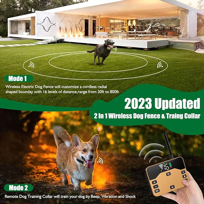 Wireless Dog Fence, Electric Pet Containment System for Dogs and Pets, Waterproof and Rechargeable Training Collar Receiver, Adjustable Vibration & Shock, Dog Container Boundary System,for1dog