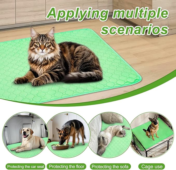 Enmaipet 2 Pack 40"x28" Green Extra Heavy Absorbency Washable Underpads, Waterproof Quick-Drying Reusable Incontinence Bed Pads Dog Pee Pads & Non-Slip Pet Training Pads for Dogs, Cats, Seniors, Bunny